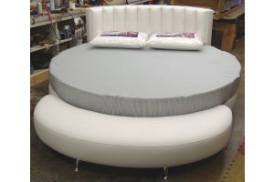 Round Mattress bed Set with Vertically Channeled Headboard and bench 